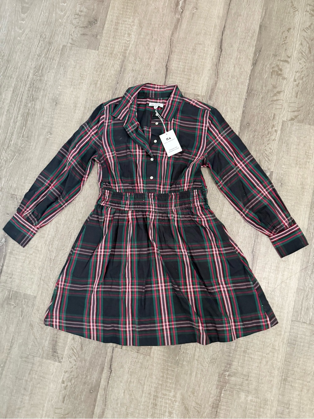 Free Assembly Plaid Smocked Waist Shirt Dress Size M